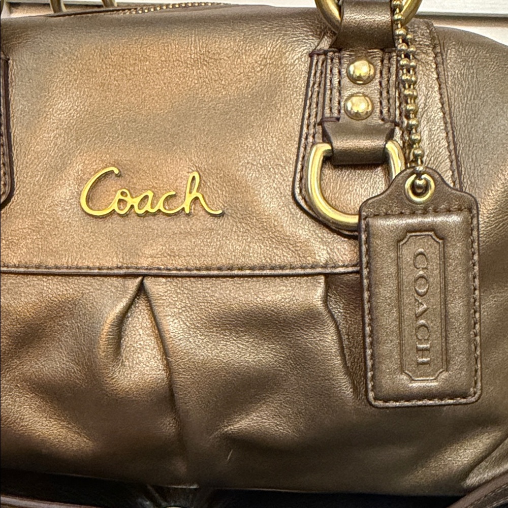 Coach Metallic Leather Satchel | Brass Hardware | Vintage Style | Bronze - Picture 3 of 9